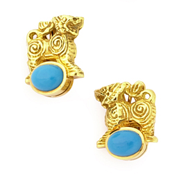 GoldThaiTempleLionsWithTurquoiseCabochons