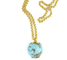 GoldChainNecklaceWithTurquoiseGlobePendant