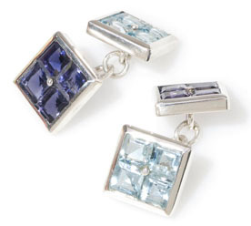 SilverSquareGemSetCuffLinks